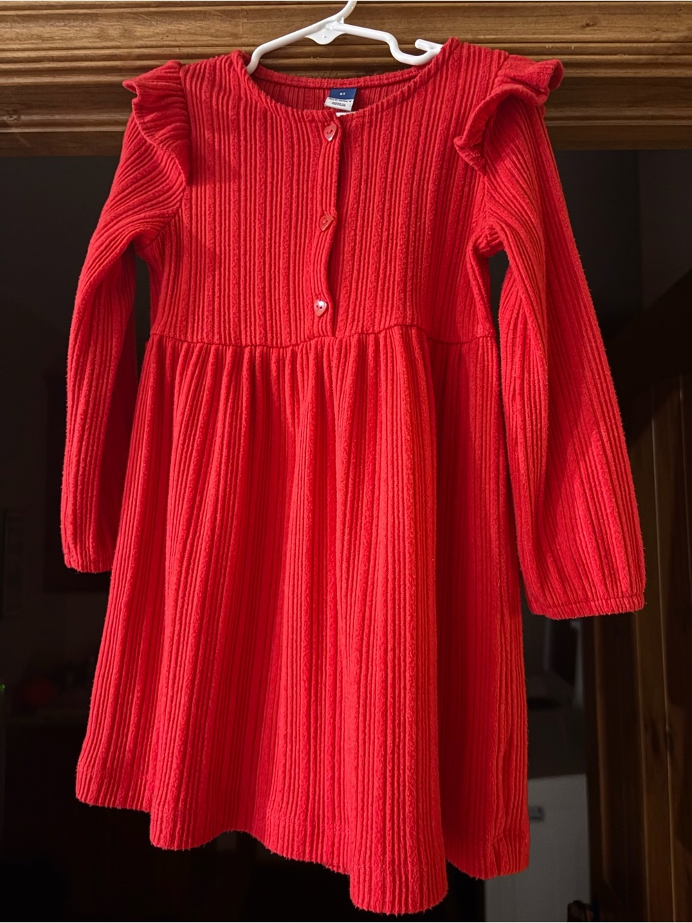 Old Navy Bright Red Ribbed Long-Sleeve Dress with Ruffle Shoulders